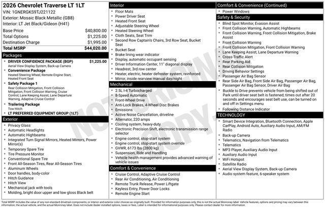 used 2026 Chevrolet Traverse car, priced at $38,393