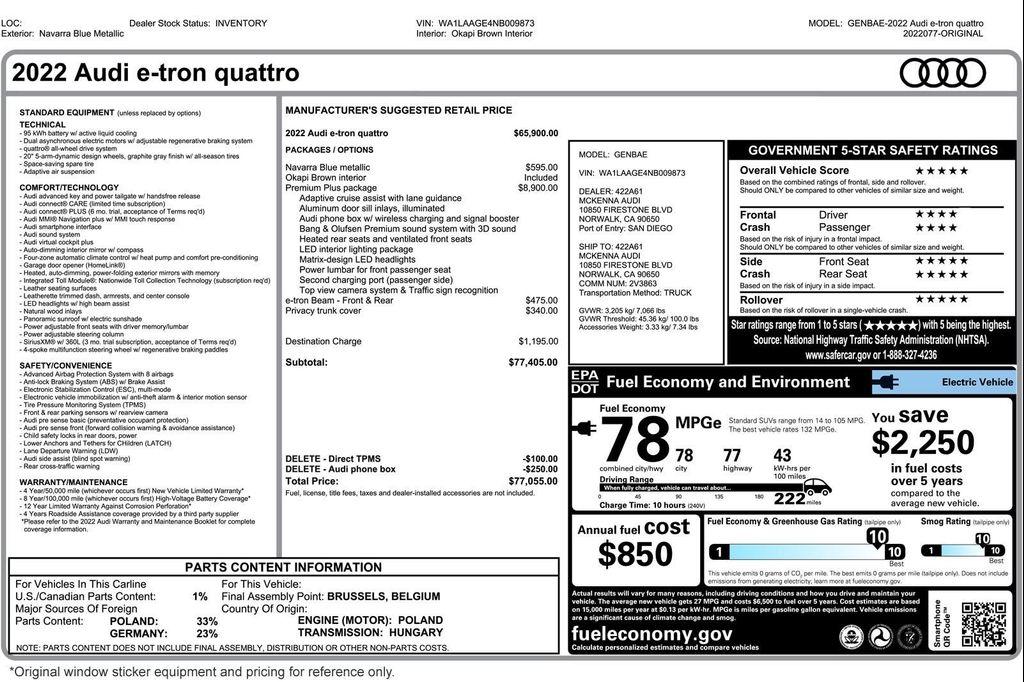 used 2022 Audi e-tron car, priced at $24,894