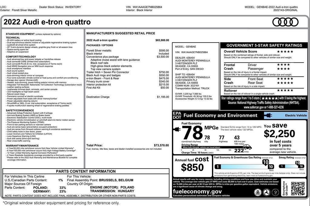 used 2022 Audi e-tron car, priced at $22,894