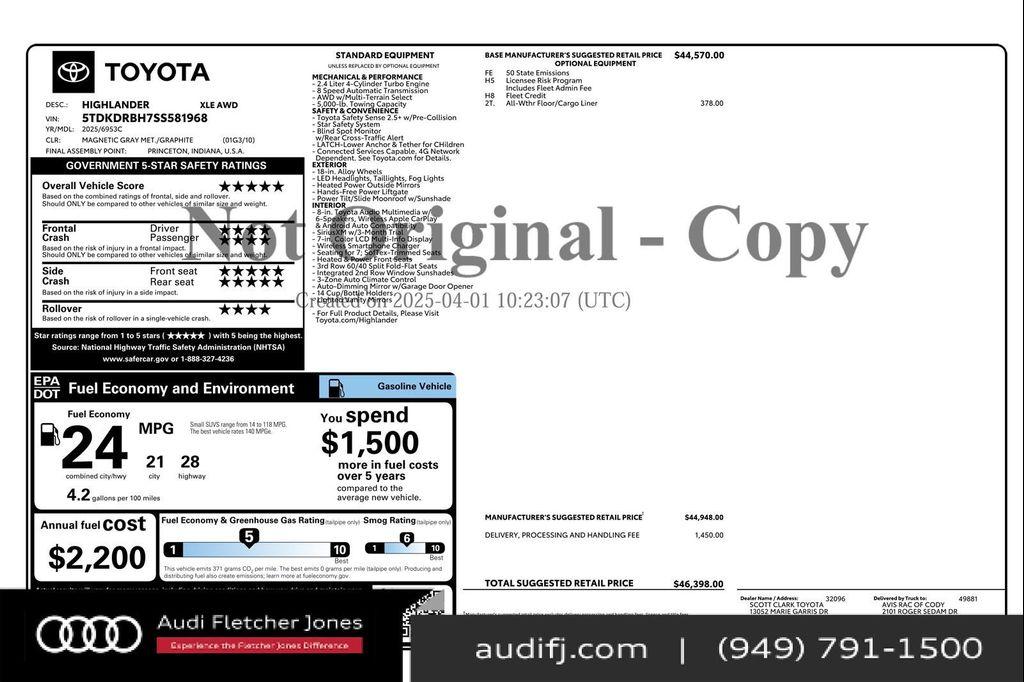 used 2025 Toyota Highlander car, priced at $42,394