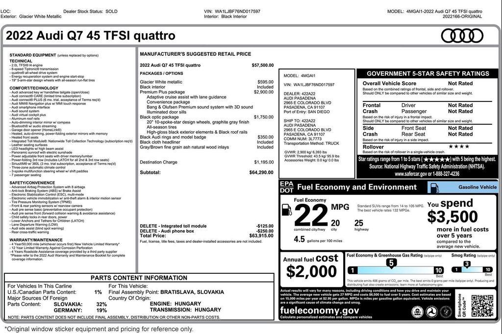used 2022 Audi Q7 car, priced at $36,979
