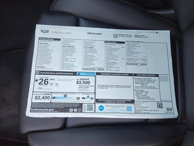 new 2026 Cadillac CT5 car, priced at $59,265