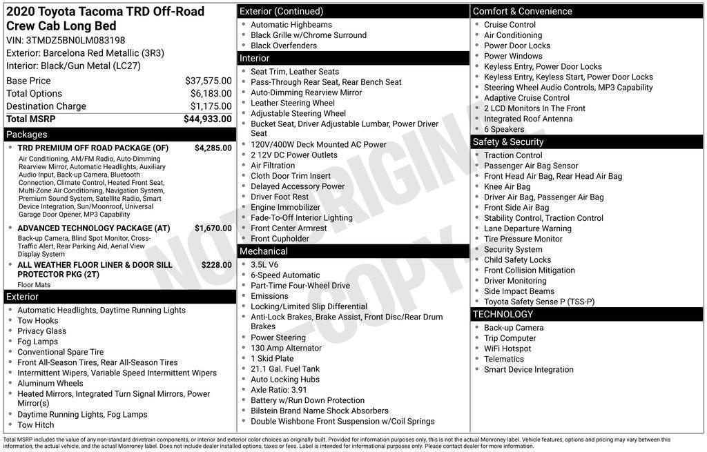 used 2020 Toyota Tacoma car, priced at $33,730