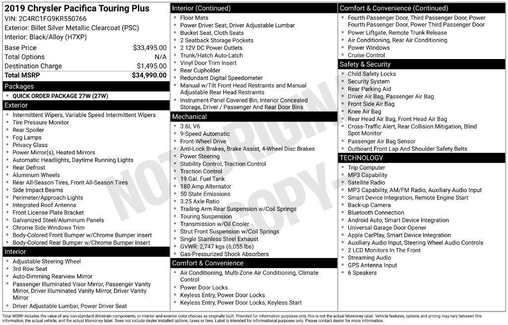 used 2019 Chrysler Pacifica car, priced at $15,785