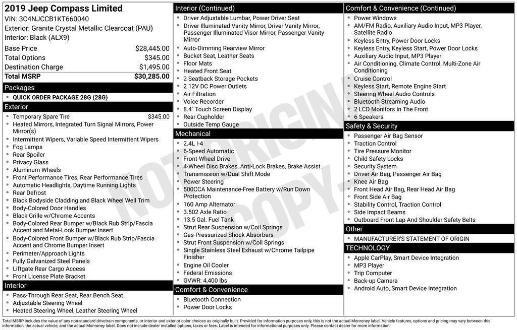 used 2019 Jeep Compass car, priced at $17,995