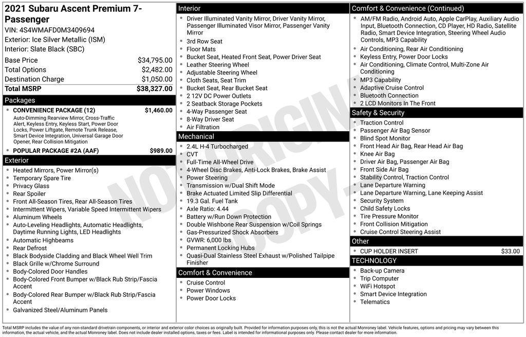used 2021 Subaru Ascent car, priced at $22,995
