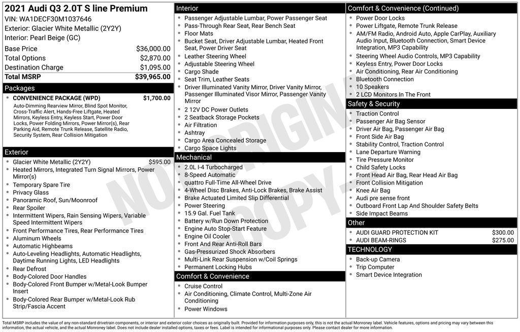 used 2021 Audi Q3 car, priced at $19,495