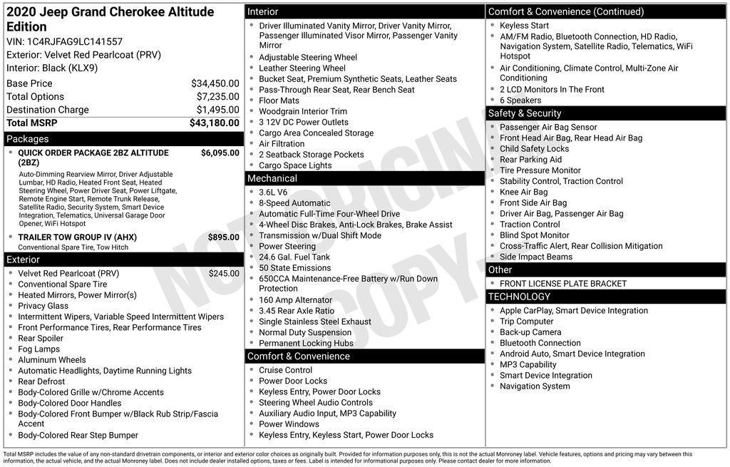 used 2020 Jeep Grand Cherokee car, priced at $21,395