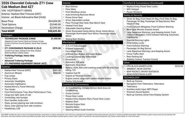 new 2026 Chevrolet Colorado car, priced at $45,938