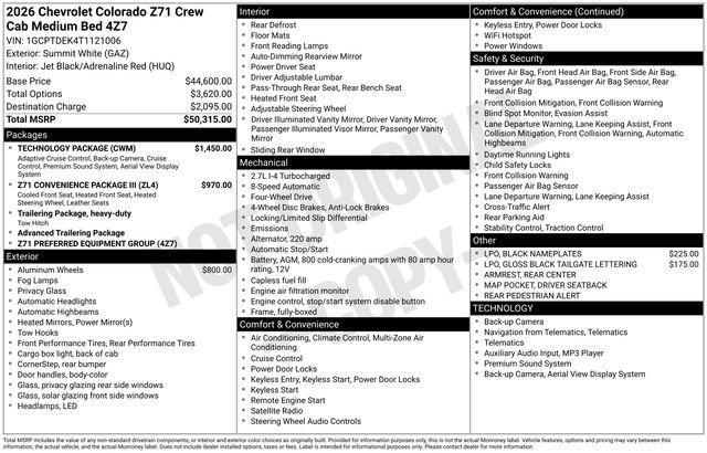 new 2026 Chevrolet Colorado car, priced at $44,947