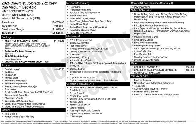 new 2026 Chevrolet Colorado car, priced at $52,734