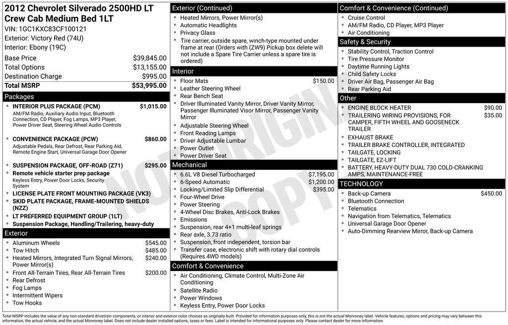 used 2012 Chevrolet Silverado 2500 car, priced at $31,000