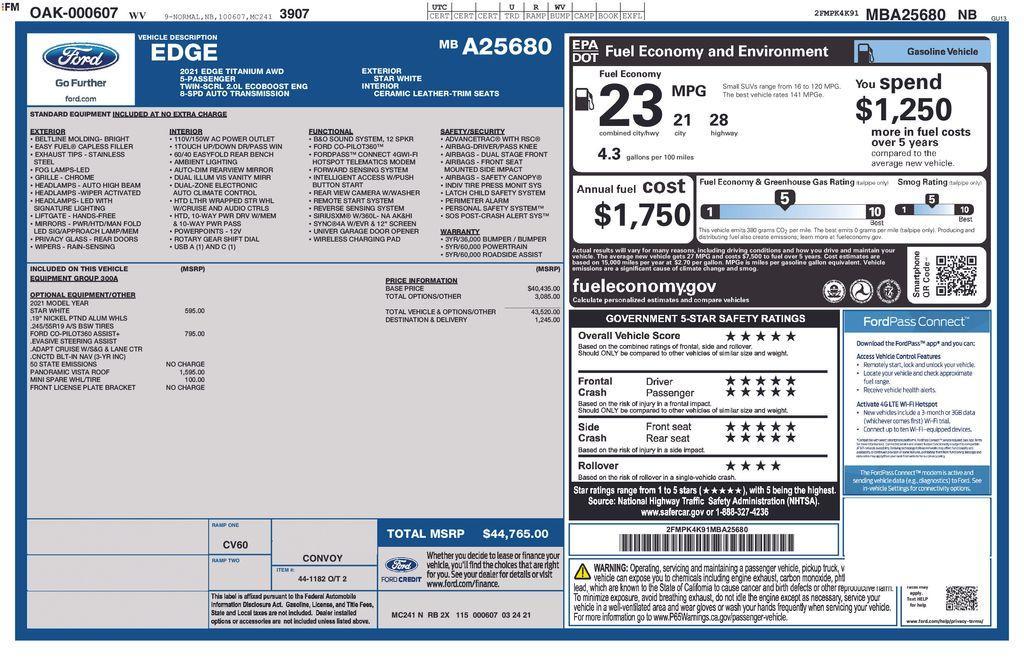 used 2021 Ford Edge car, priced at $25,000