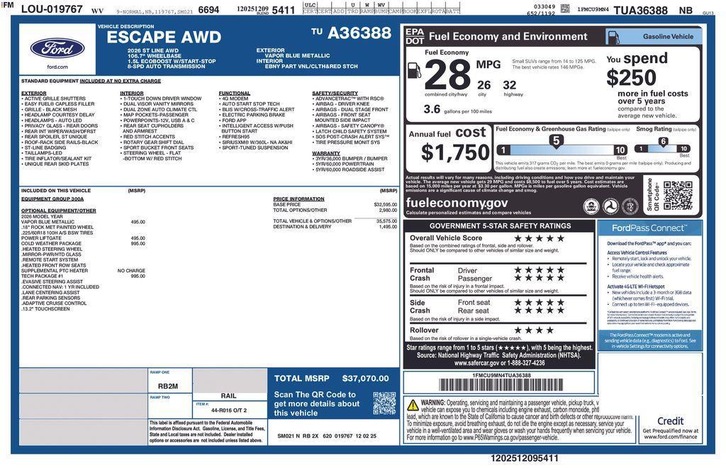 new 2026 Ford Escape car, priced at $35,070