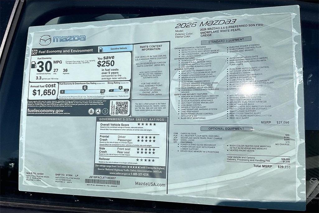 new 2026 Mazda Mazda3 car, priced at $26,912