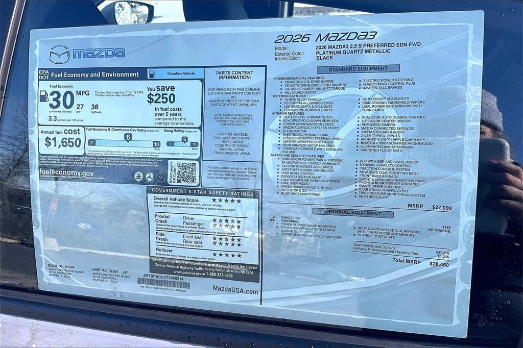 new 2026 Mazda Mazda3 car, priced at $26,248