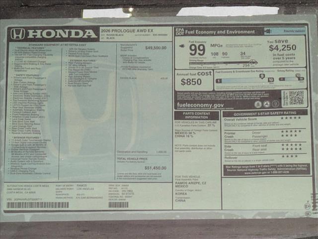 new 2026 Honda Prologue car, priced at $49,567