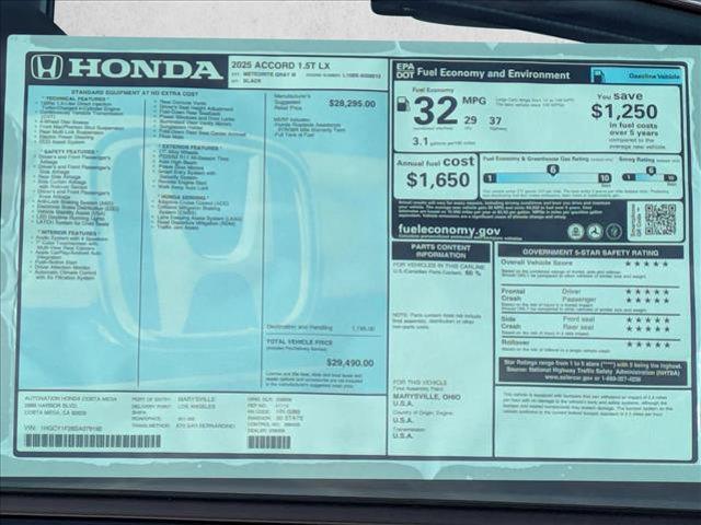 new 2025 Honda Accord car, priced at $28,573