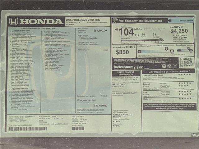 new 2026 Honda Prologue car, priced at $50,118