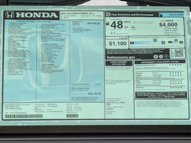 new 2025 Honda Accord Hybrid car, priced at $34,649