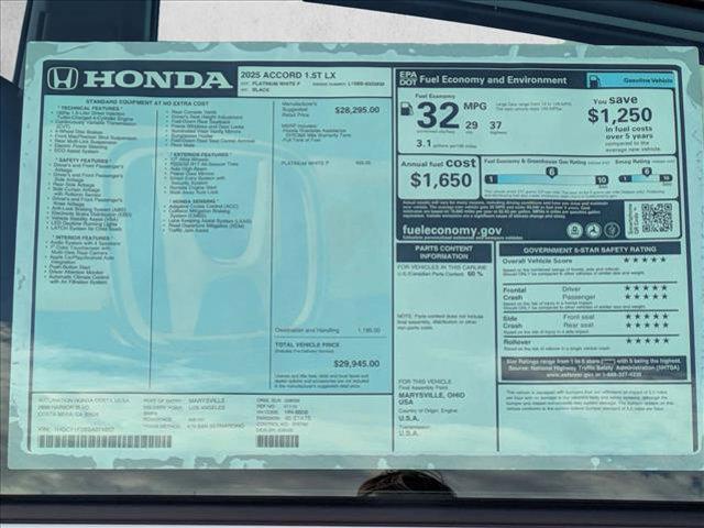 new 2025 Honda Accord car, priced at $29,004