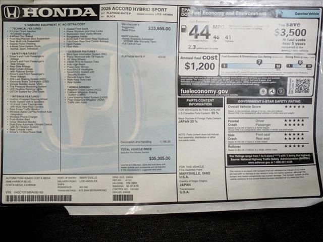 new 2025 Honda Accord Hybrid car, priced at $33,860