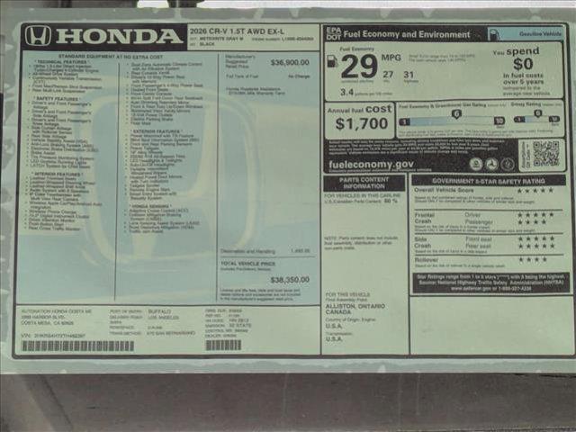 new 2026 Honda CR-V car, priced at $36,606