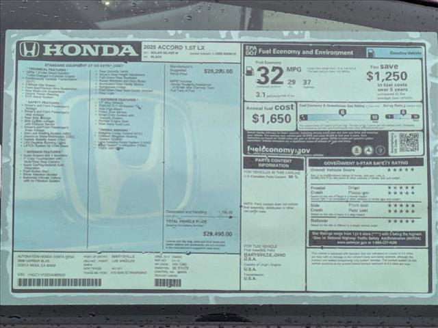 new 2025 Honda Accord car, priced at $28,573