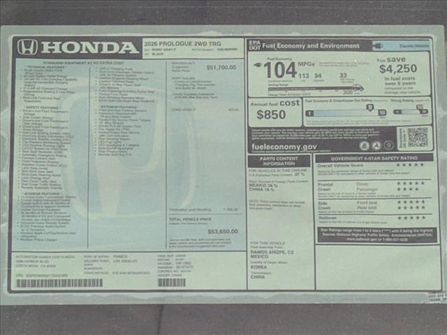 new 2026 Honda Prologue car, priced at $50,118
