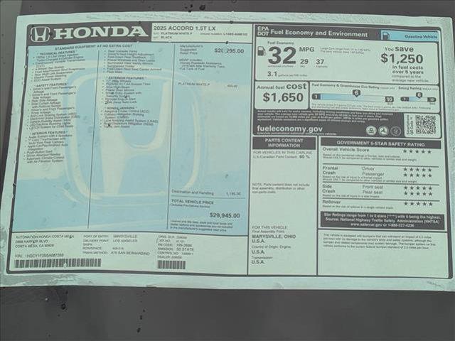 new 2025 Honda Accord car, priced at $28,953
