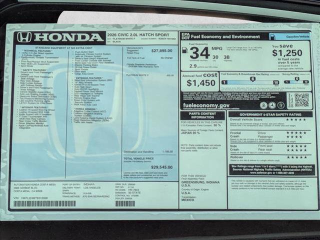 new 2026 Honda Civic car, priced at $28,430