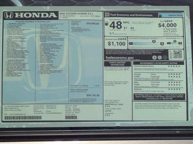 new 2025 Honda Accord Hybrid car, priced at $34,649