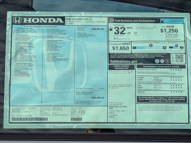 new 2025 Honda Accord car, priced at $28,573