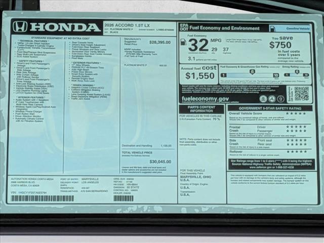 new 2026 Honda Accord car, priced at $28,482