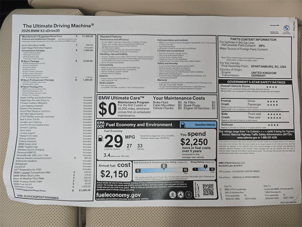 new 2026 BMW X3 car, priced at $61,595