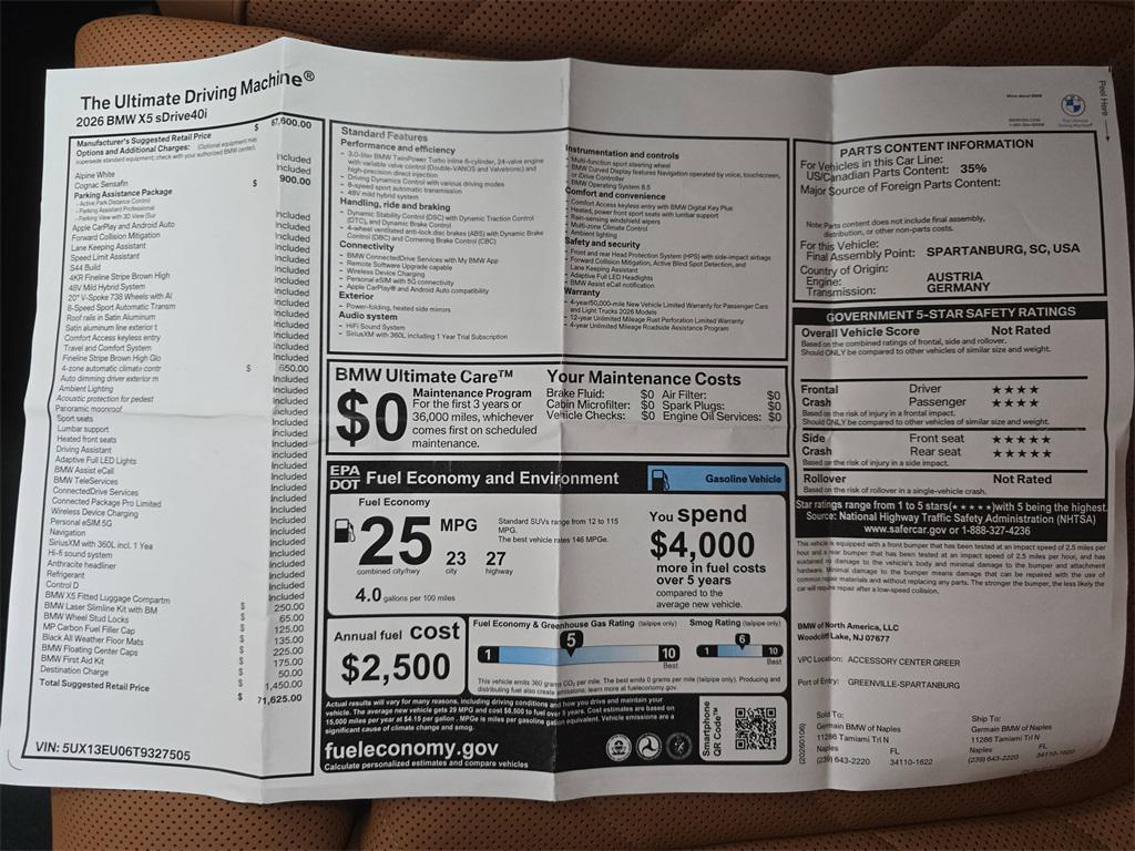 new 2026 BMW X5 car, priced at $71,625