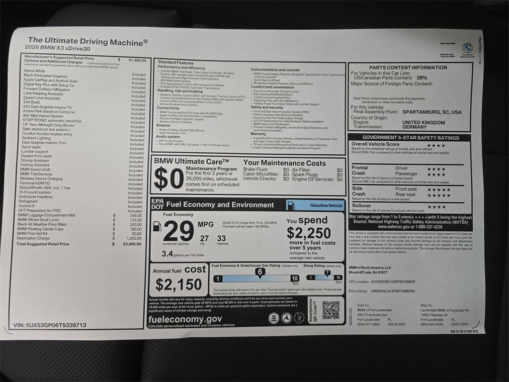 new 2026 BMW X3 car, priced at $53,495