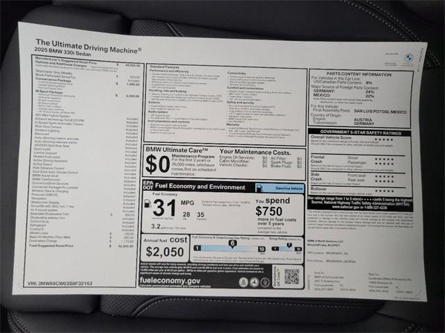 new 2025 BMW 330 car, priced at $52,345