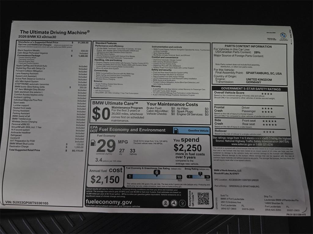 new 2026 BMW X3 car, priced at $55,175