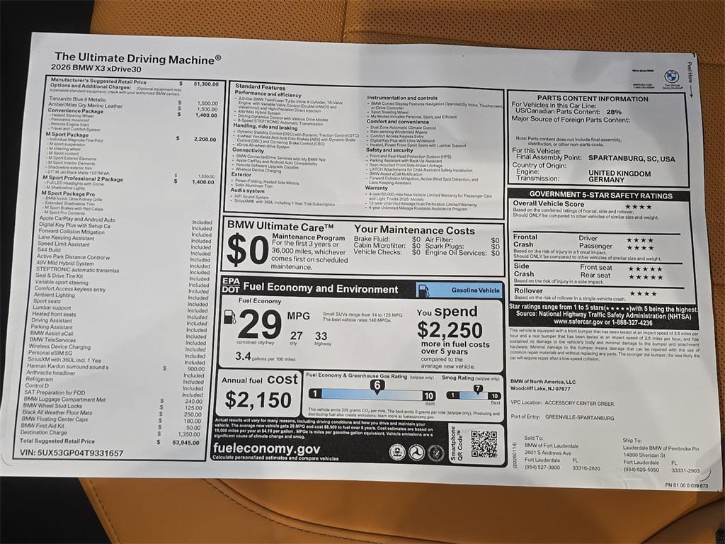 new 2026 BMW X3 car, priced at $64,495