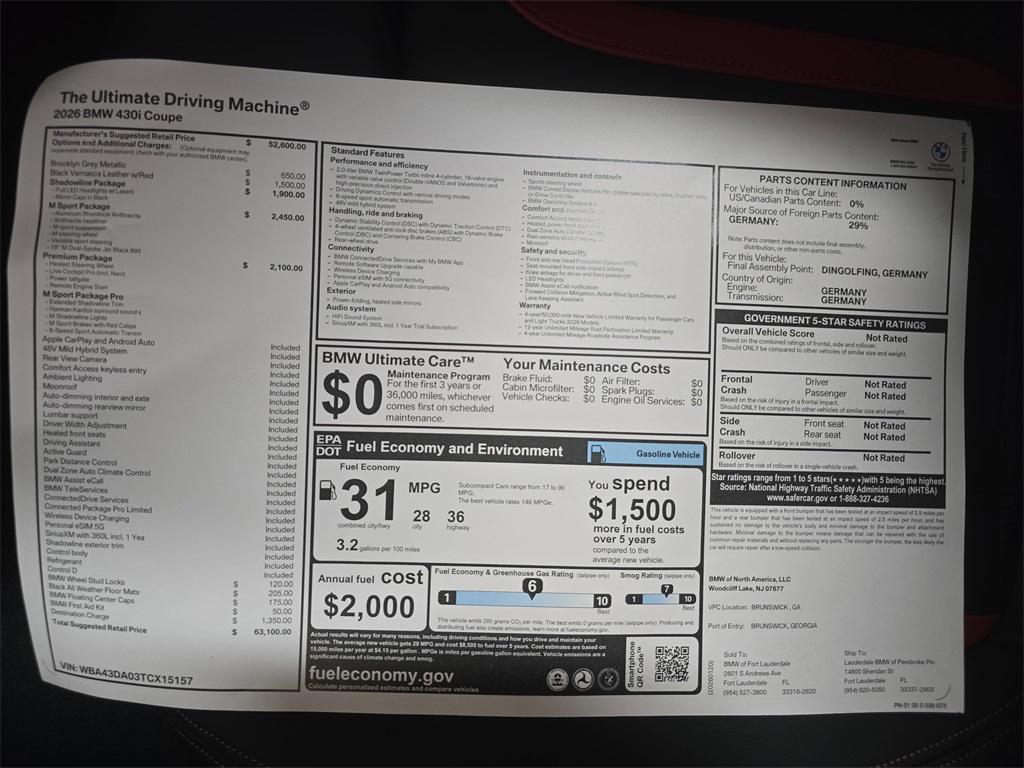 new 2026 BMW 430 car, priced at $63,100
