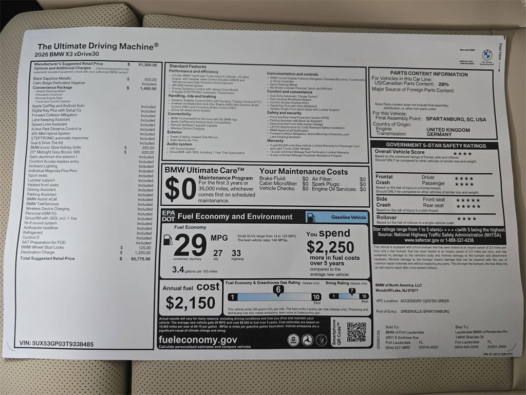 new 2026 BMW X3 car, priced at $55,775