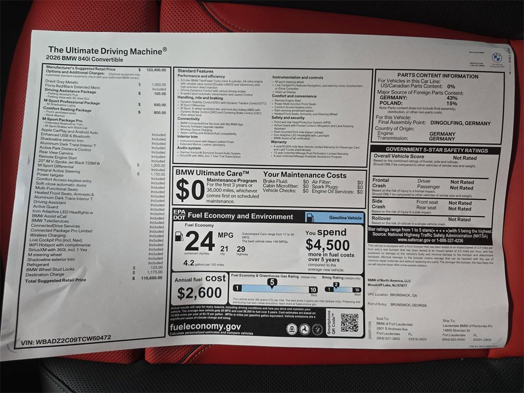 new 2026 BMW 840 car, priced at $110,650