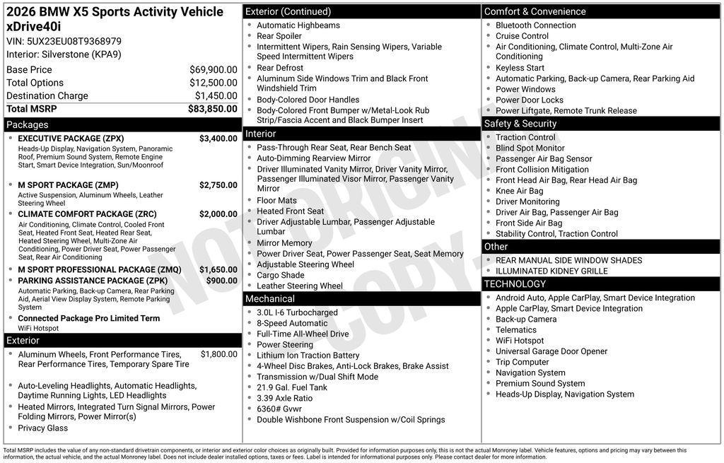 new 2026 BMW X5 car, priced at $89,900