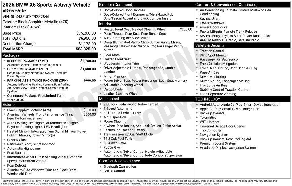 new 2026 BMW X5 PHEV car, priced at $83,725