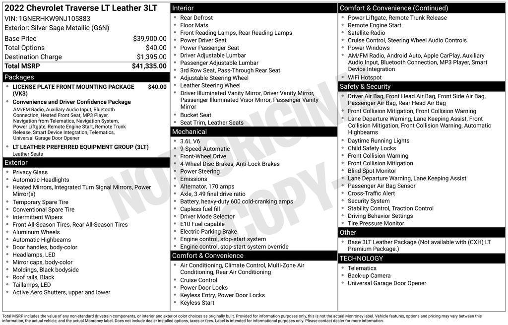 used 2022 Chevrolet Traverse car, priced at $24,995