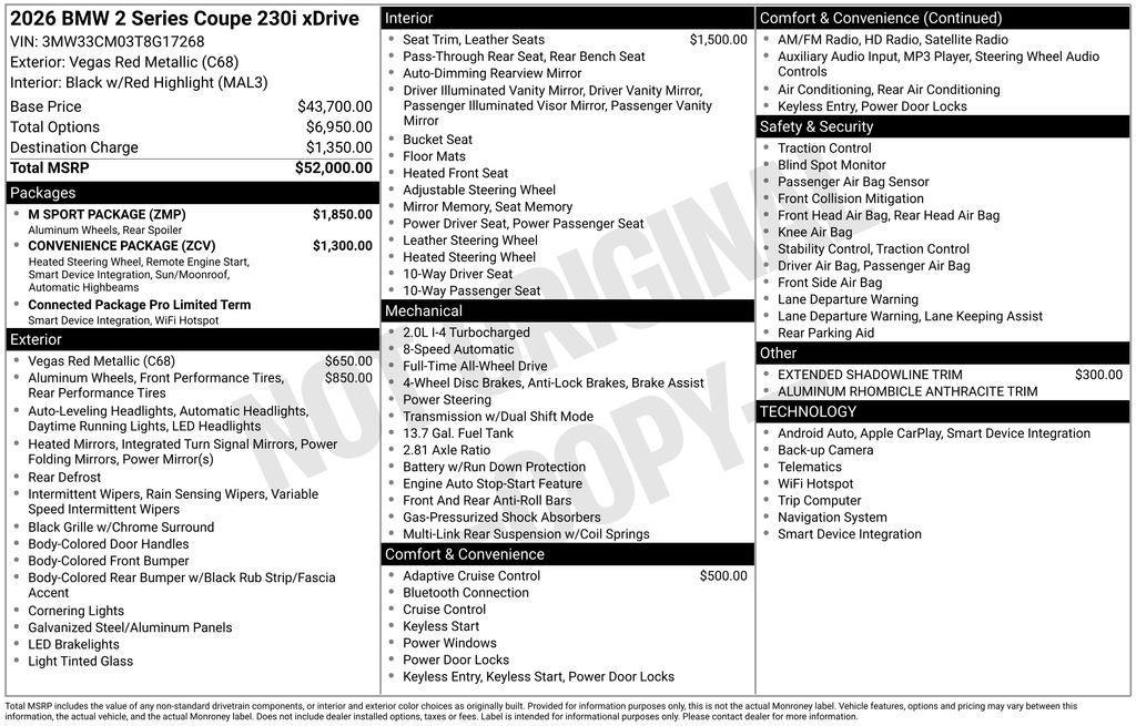 new 2026 BMW 230 car, priced at $52,320