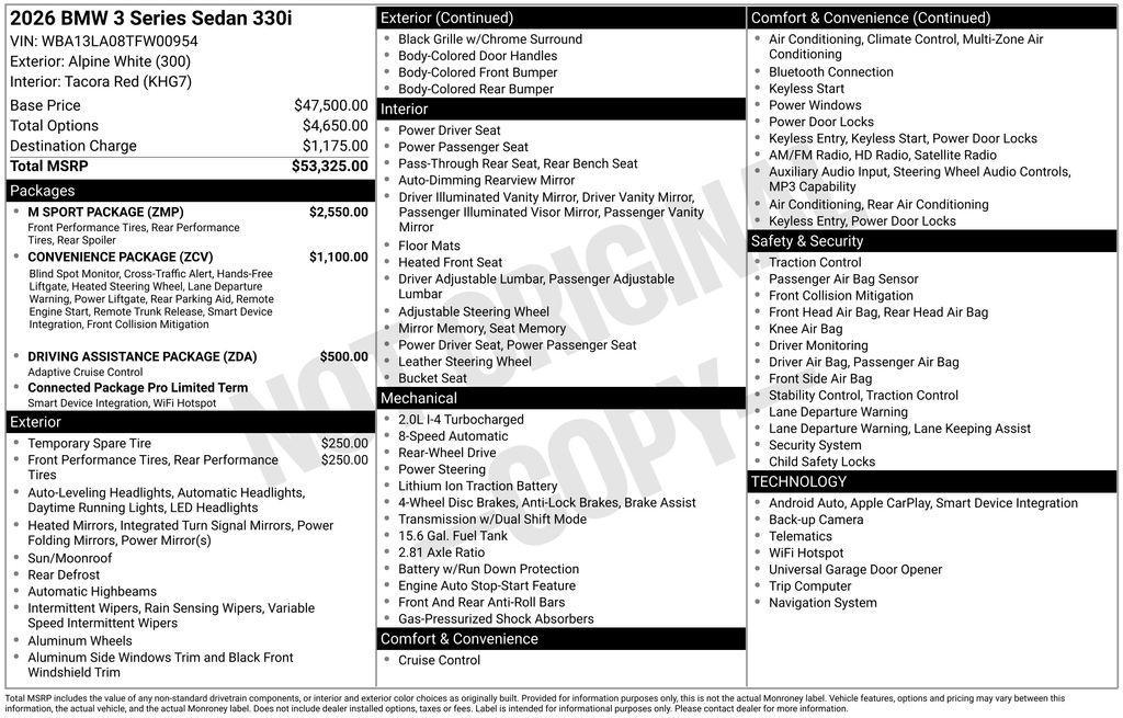 new 2026 BMW 330 car, priced at $53,075
