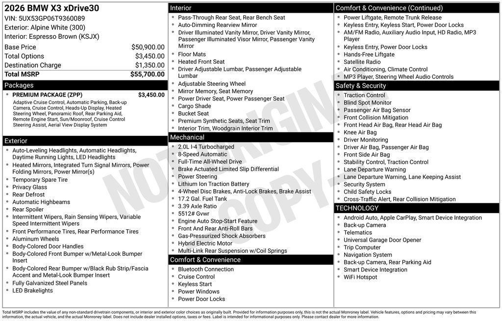 new 2026 BMW X3 car, priced at $56,100