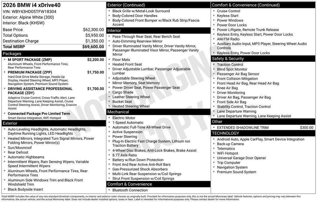 new 2026 BMW i4 Gran Coupe car, priced at $69,990